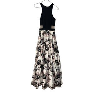 Blondie Nites Stacy Sklar Illusion Cutout Gown W/ Floral Charmeuse Skirt Sz 1